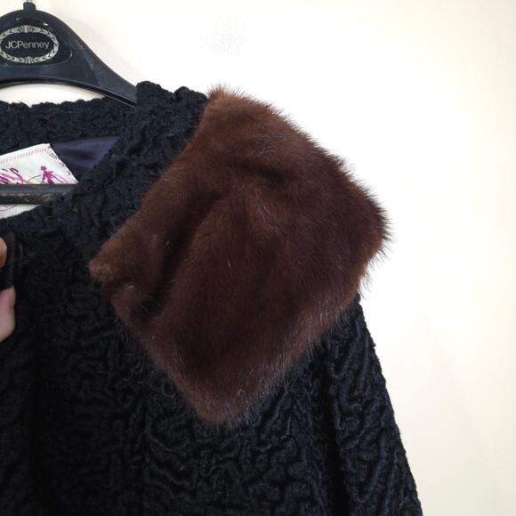 Vintage Rubin's Swirled Heavy Long Lined Coat with Fur Collar in Black Size XL - Picture 8 of 12